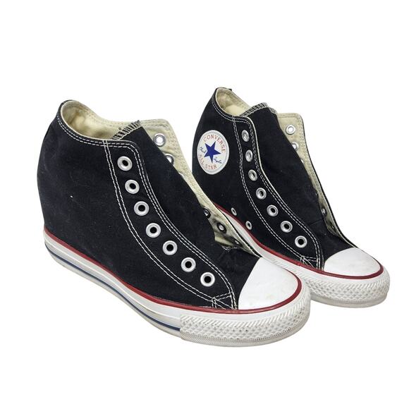 Converse Black and White High-Top Sneakers with Platform Hidden Wedge Size 8 - Picture 1 of 10